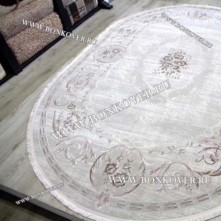 Ковер Турция Для Гостиной Дизайн 61 Серый с Бежевым Овал